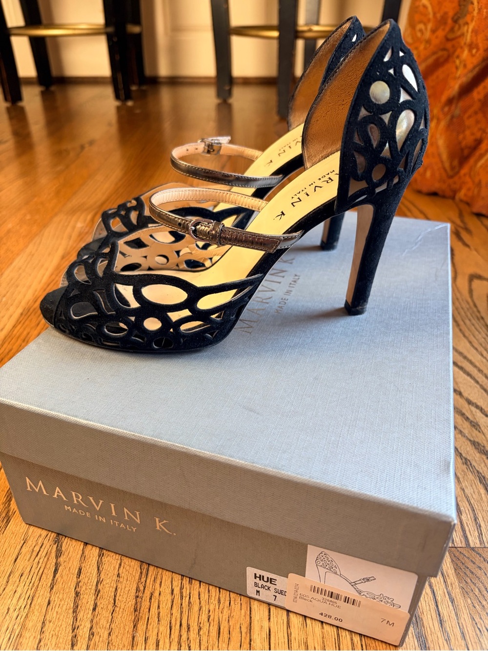 HUE Black Laser-Cut Suede D'Orsay Stiletto Heels